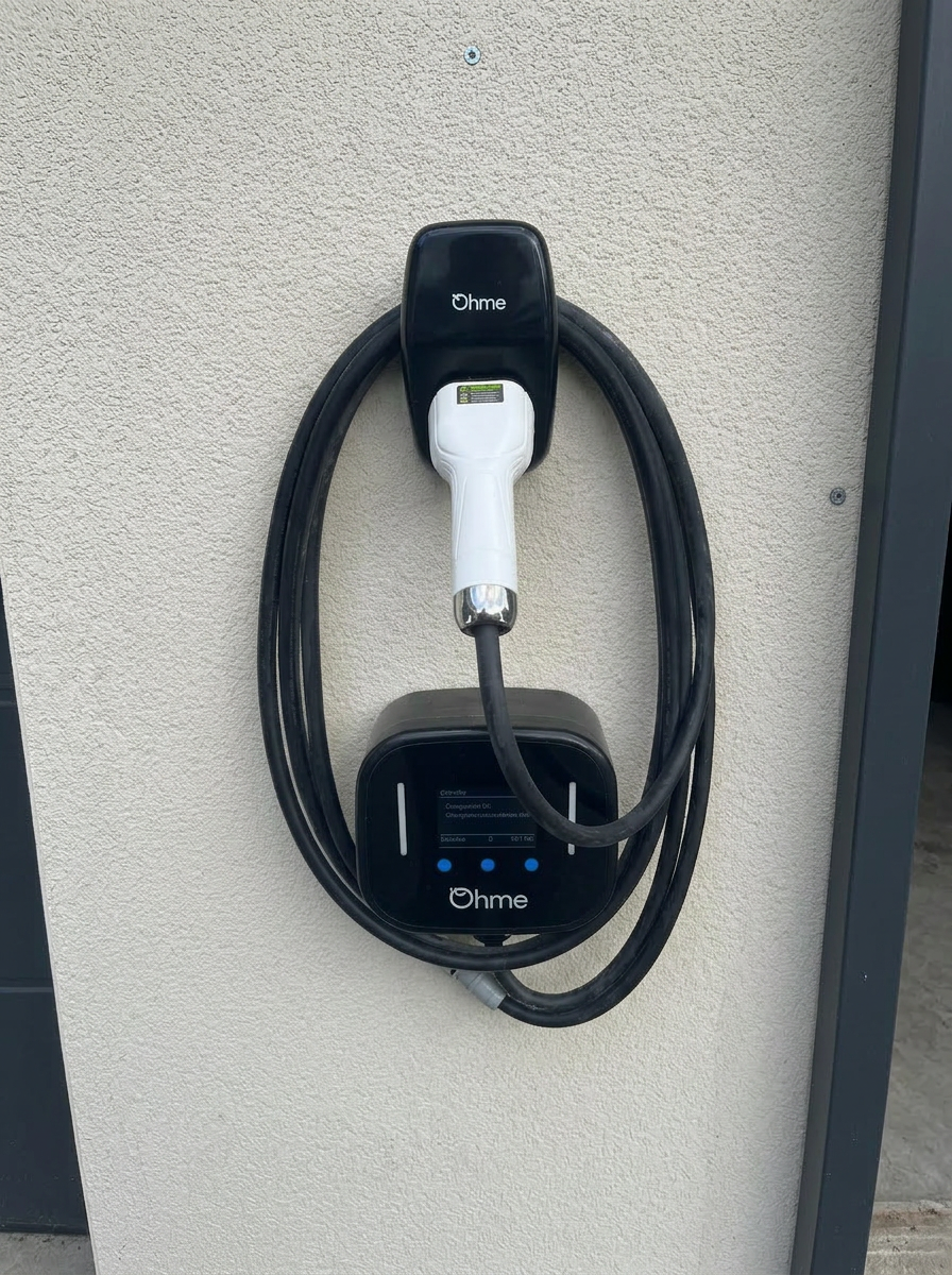 Ohme Home Pro by Ohme — professional EV charger installation Cheshire, From £950 Ohme Home Pro EV charger installation in Cheshire by Evans Electrical Services — Ohme home charging unit professionally wall-mounted