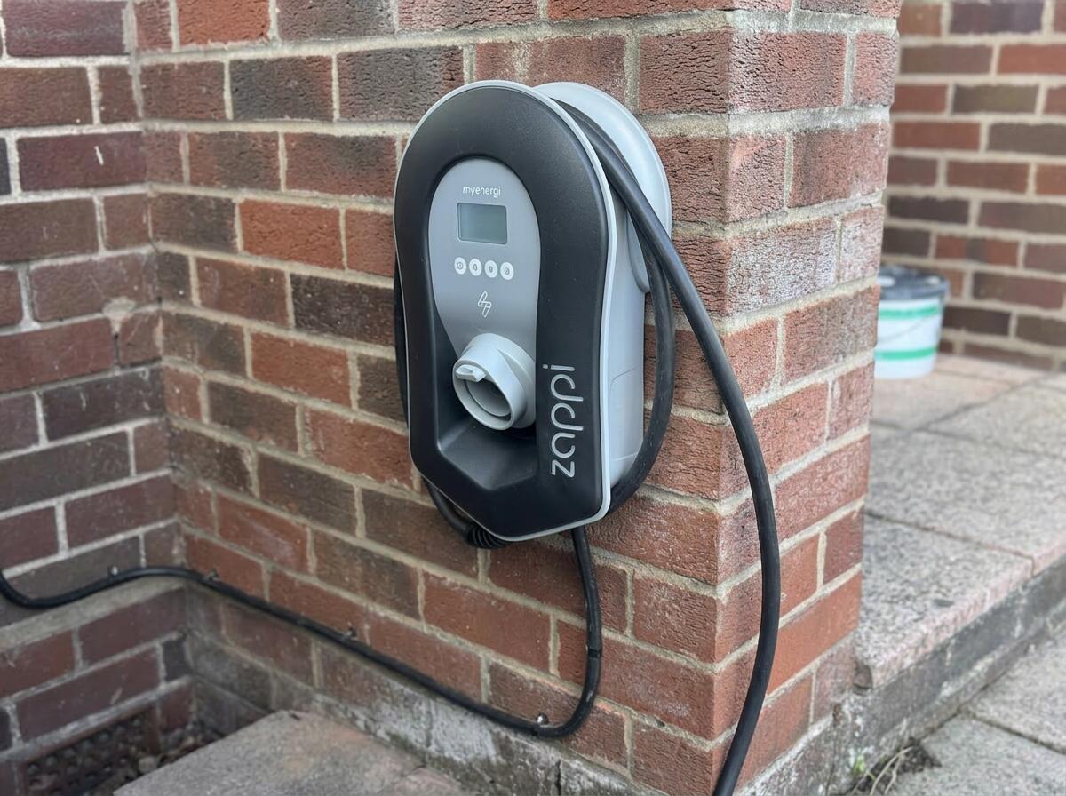 Zappi by myenergi — professional EV charger installation Cheshire, From £1,055 Zappi EV charger installation in Cheshire by Evans Electrical Services — myenergi home charging unit professionally wall-mounted